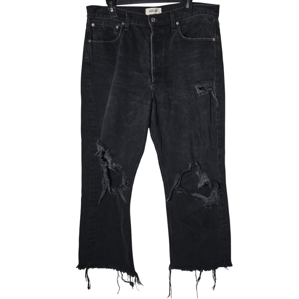 AGOLDE 90's Fit Black Button Fly Denim Jeans 32 Distressed Grunge Destroyed‎